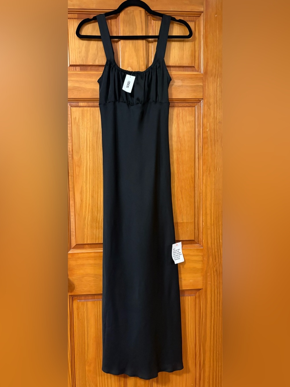 ASOS Design Gathered Babydoll Satin MIDI Slip Dress in Black, Size 4, NEW - Picture 2 of 12